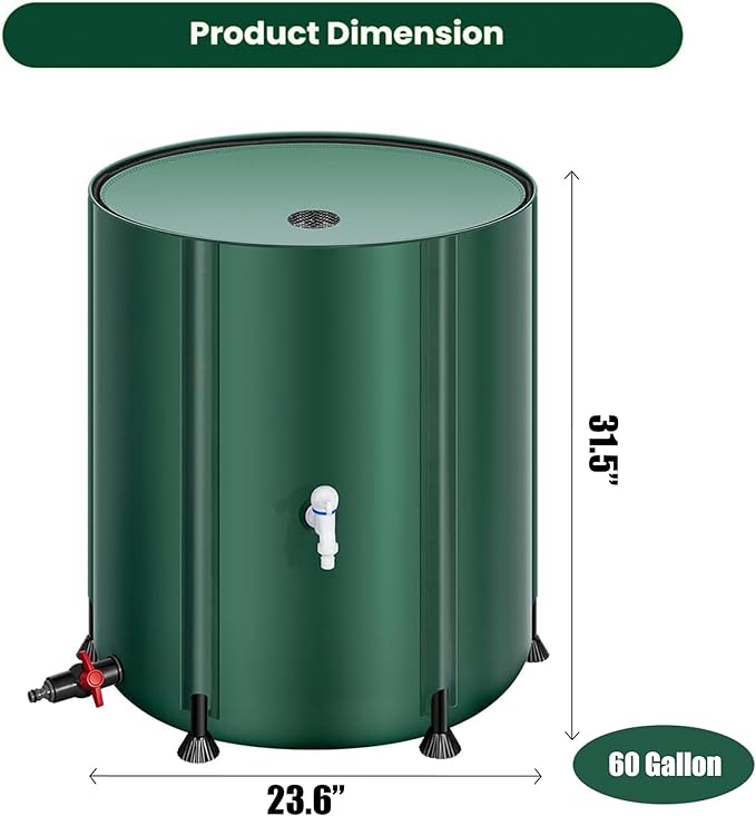 THUNDERBAY 60 Gallon Collapsible Rain Barrel, Portable Rain Barrels to Collect Rainwater from Gutter, Rainwater Collection System, Water Storage Tank Catcher Container with Filter Spigot
