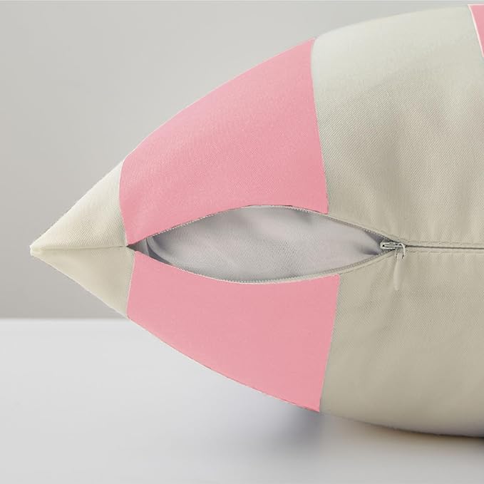 Allorry Outdoor Pillow Covers 20x20 Set of 2 Pink Striped Decoration Throw Pillow Covers for Spring Summer Outdoor Waterproof Garden Patio Furniture Sofa Bed Home Decor JB007-H20