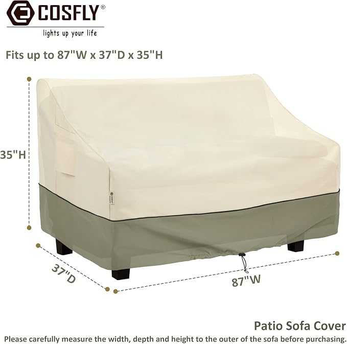 COSFLY Patio Furniture Covers Waterproof, Outdoor Sofa Cover Heavy Duty Fits up to 87W x 37D x 35H inches