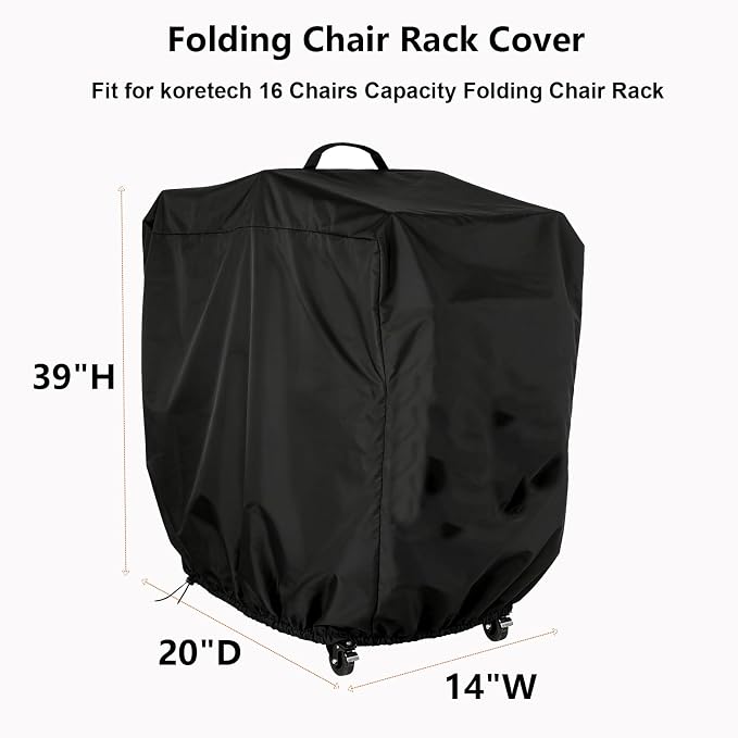 Folding Chair Rack Cover for koretech Folding Chair Rack, Waterproof Chair Cart Cover, Dust Proof Chair Storage Dolly Chair Holder Covers-14” L x 20" W x 39" H
