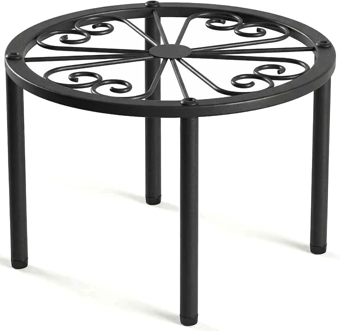 TOSKING Heavy Duty Metal Plant Stand – 120 lbs Capacity, 10.2" Classic Scroll Pattern Round Stand for Medium to Large Pots, 4 Adjustable Feet & Rustproof, Indoor/Outdoor, Black (10.2" D x 7.9" H)