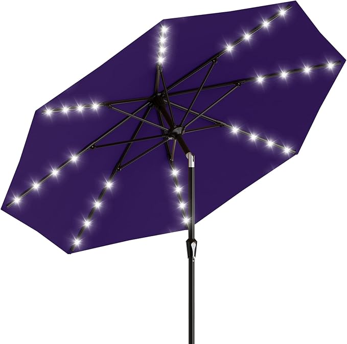 AreShark 9FT Patio Umbrella for Outdoor, Lighted Pool Umbrella w/Tilt and Crank, Outdoor Uumbrellas for Patio, Garden, Deck, Backyard, Pool and Beach, Deep Purple