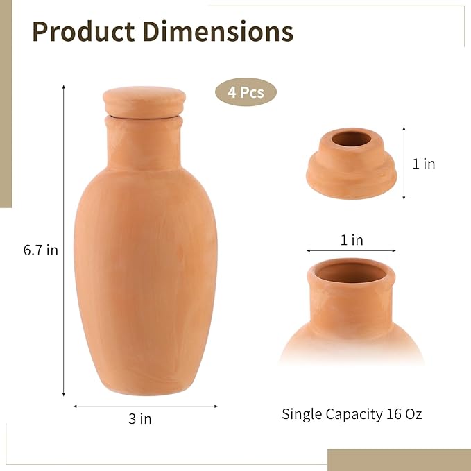 4 Pcs Terracotta Watering Pots, 15 Oz Olla Self Watering Pots, Planter Insert Self Drip Irrigation Terracotta Globes for Indoor Outdoor Garden Plant, Balcony, Automatic Drip Irrigation System