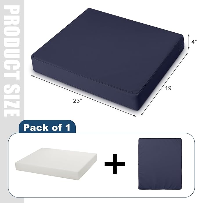 DoubleFill 1 Pcs Outdoor Ottoman Cushion 23"x19"x3" Waterproof Fade Resistant Outdoor Footstools Cushion Removable Patio Ottoman Cushions with Adjustable Fixing Strap for Stool (Navy Blue)