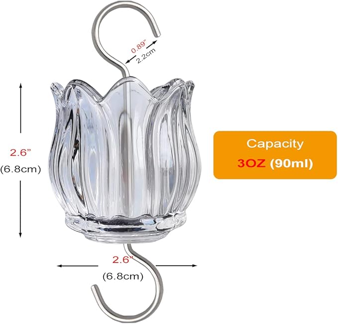 Glass Ant Moat for Hummingbird Feeder - 3 OZ Tulip Insect Guard with Large Capacity (Black)