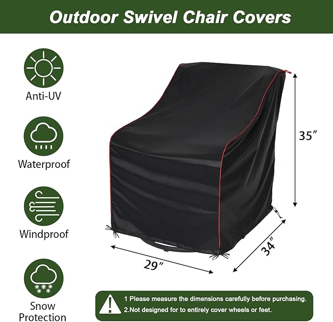 Outdoor Chair Cover (34" L X 29w X 35" H)，Patio Chair Covers All Weather Protection,Suitable for Most Outdoor Furniture, Lawn Chairs, Swivel Rocking Chairs, Etc(Black-2 PCS)