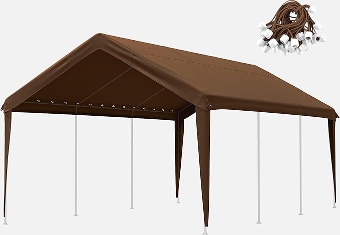 Carport Canopy Replacement Cover 12x20 Heavy Duty Outdoor Portable Car Canopy Oxford Waterproof UV & Tear Resistant Garage Canopy with Ball Bungees (Frame is Not Included)