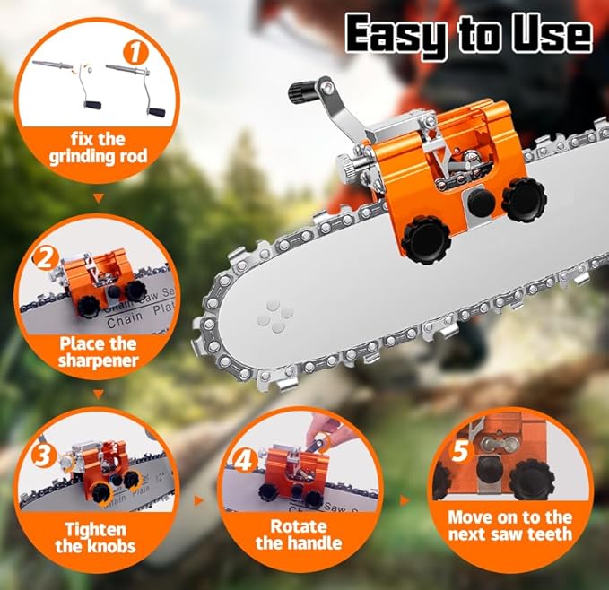 QTG Manual Chain Saw Sharpener,Adjustable Clamp & Precision Guide,Portable Metal Attachment,8-22" Chain/Electric Saws