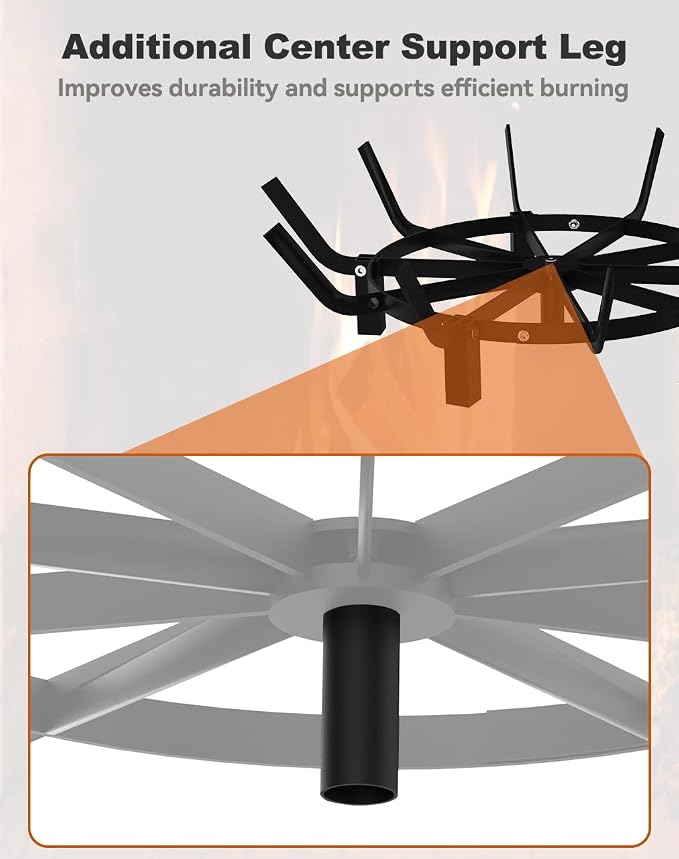 Mondazie 24 Inch Round Fire Pit Grate with 10 Bars for Firepit, Heavy Duty Firewood Log Burning Rack Holder for Fireplace Hearth Wood Stove and Outdoor Campfire, Black