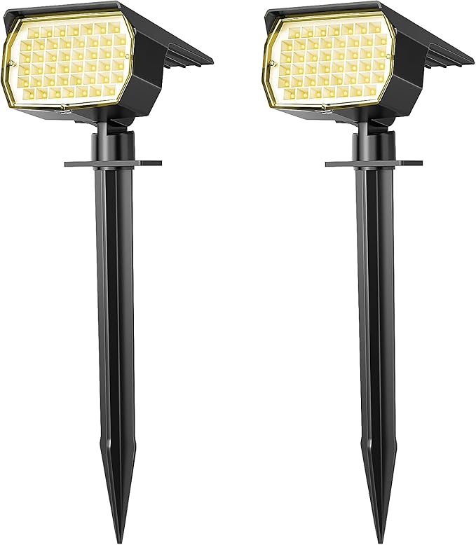 WENATY Solar Spot Lights Outdoor Waterproof IP65, 2 Pack Landscape Spotlights with 46 LEDs, 3 Modes Auto On/Off Solar Powered Flood Lights for Outside Pathway, Yard, Garden, Walkway (Warm White)