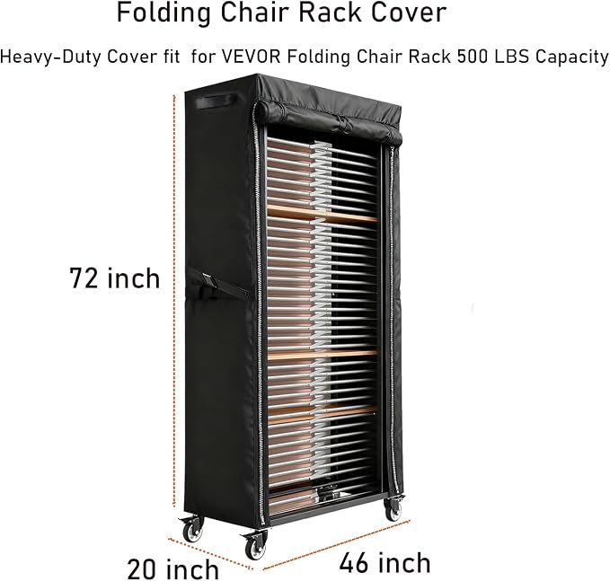 Folding Chair Rack Cover for VEVOR Folding Chair Rack, Waterproof Chair Cart Cover, Dust Proof Chairs Storage Dolly Chairs Holder Covers- 46” L x 20" W x 72" H