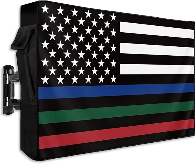 American Flag Outdoor TV Cover 40 to 43 In Weatherproof, Red Green Blue Stripes 600D Oxford With Waterproof Zipper, USA Flag Outside Flat Screen Protector Size 40"W x 25"H x 4.5"D