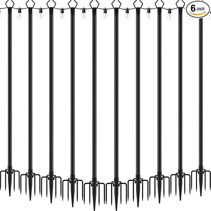 AILBTON 10Ft String Light Poles 10 Pack,Light Poles for Outside Lights,Outdoor with Fence Brackets Hanging Lights,Metal Stand Deck Patio Backyard