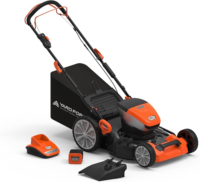 Yard Force Electric YF40VRX21-SP 21" Cordless Lawn Mower – 40V Lithium-Ion Battery, 3-in-1 Self-Propelled, Adjustable Cutting Heights, Brushless Motor. 2X Batteries Included.