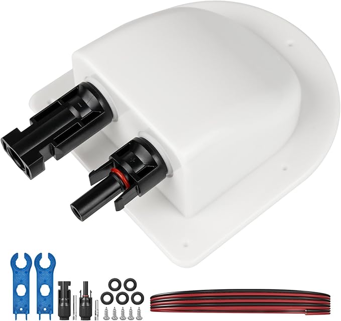 Solar Cable Entry Gland with 10Awg Copper Solar Cable and Solar Connector UV Resistance Dual Cable Entry Housing for Solar RV Boats Yacht Roofs (White 10FT)