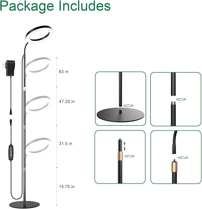 LBW 10.2in Grow Lights for Indoor Plants Full Spectrum with Stand, Floor Plant Growing Lamp for Large Plants, Auto ON/Off Timer 4/8/12H, 4 Dimmable Levels, 68in Adjustable Height
