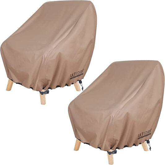 ULTCOVER Waterproof Patio Chair Cover – Outdoor Lounge Deep Seat Single Lawn Chair Cover 2 Pack Fits Up to 35W x 38D x 34H inches Brown