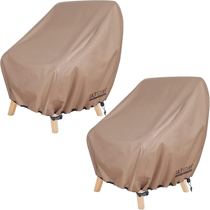 ULTCOVER Waterproof Patio Chair Cover – Outdoor Lounge Deep Seat Single Lawn Chair Cover 2 Pack Fits Up to 35W x 38D x 34H inches Brown