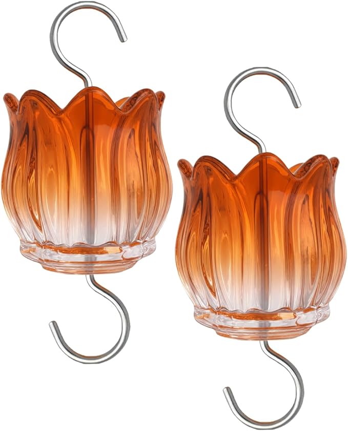 Glass Ant Moat for Hummingbird Feeder - 2PC x 3 OZ Gradient Orange Tulip Insect Guard with Large Capacity