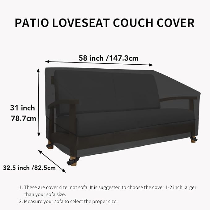 Easy-Going Heavy Duty Outdoor Loveseat Couch Cover, Waterproof Windproof Patio Furniture Sofa Cover with Air Vent (58Wx32.5Dx31H inch, Black)