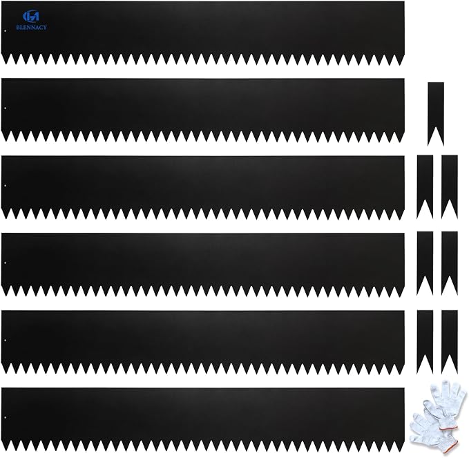 Metal Landscape Edging 6 Pack 40" L x 10" H,Galvanized Bendable Metal Garden Edging,Hammer- in Steel Landscape Edging with a Pair of Gloves and 7 Clips,Black (20 FT Total)