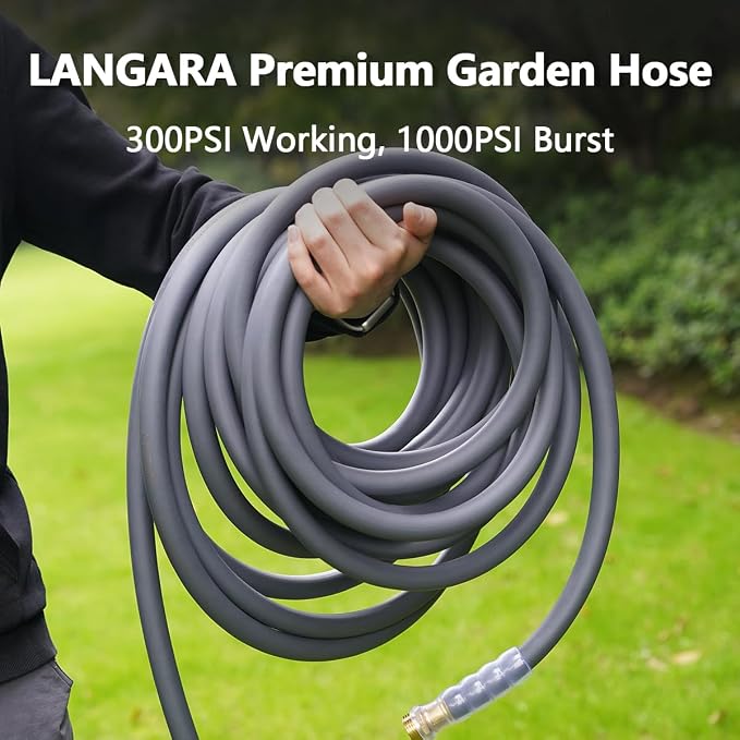 Heavy Duty Premium Garden Hose 90ft x 5/8", 300PSI Working, 1000PSI Burst, Hybrid Rubber Water Hose with Transparent Swivel Handle - Hot/Cold Water - Five Layered Braiding with Brass fittings (Grey)