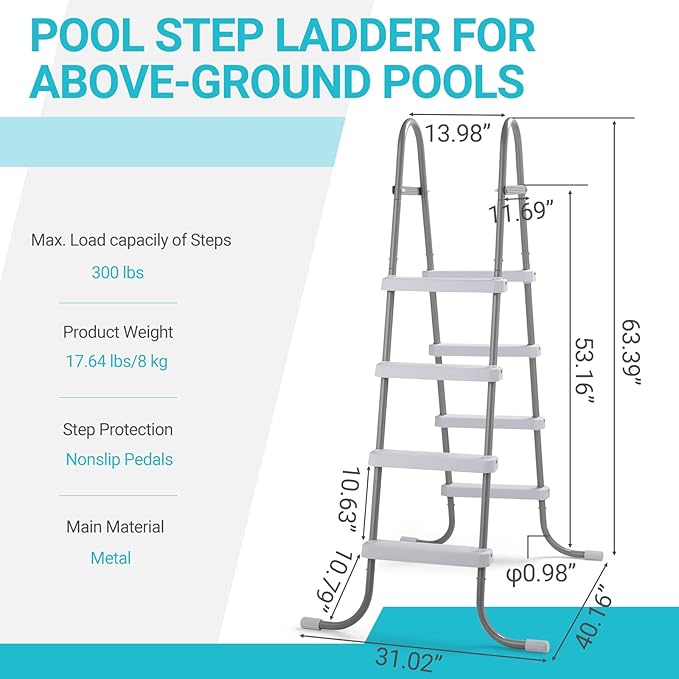 Outvita Metal Frame Above Ground Swimming Pool Entry, 4 Step Exit Ladder for 52" High Wall Pools, 300 Pound Capacity