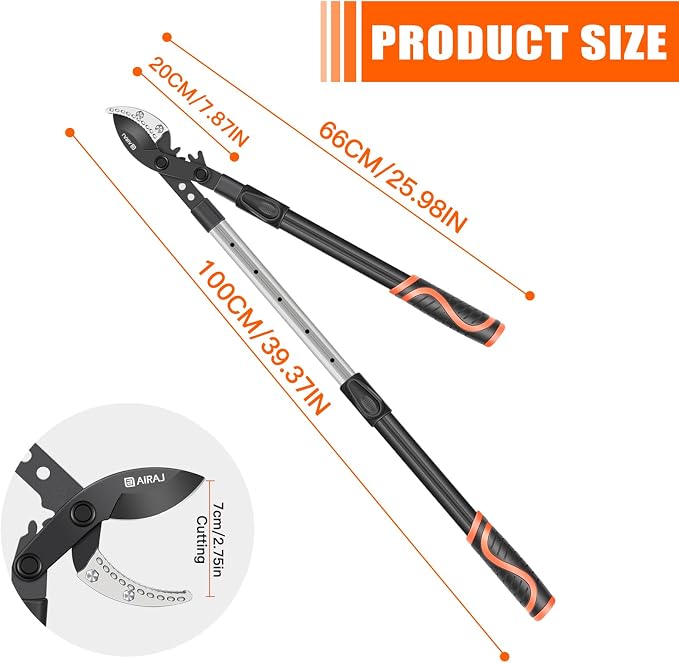 AIRAJ 26-39'' Extendable Anvil Loppers,Heavy Duty Branch Cutter up to 2.75'' Cut Capacity, Tree Trimmer with Compound Action,Tree Prune with Spare Blade,Pruning Shear for Gardening
