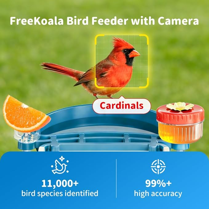Bird Feeder with Camera, 4K UHD AI Video Bird Feeder Camera, Solar Powered Smart Bird Feeder with Camera for Outside, Instant Arrival Alerts, 3-in-1 Design, Ideal Gifts for Bird Lovers, Blue