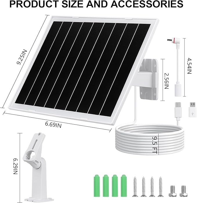 2 Pack Solar Panel for Security Camera, 8W Camera Solar Panel, Compatible for Wyze/Eufy/Ring Rechargeable Battery Camera, with USB-C/DC35135 & Micro-USB, 9.5ft Cable, Waterproof Design/360°Adjustable