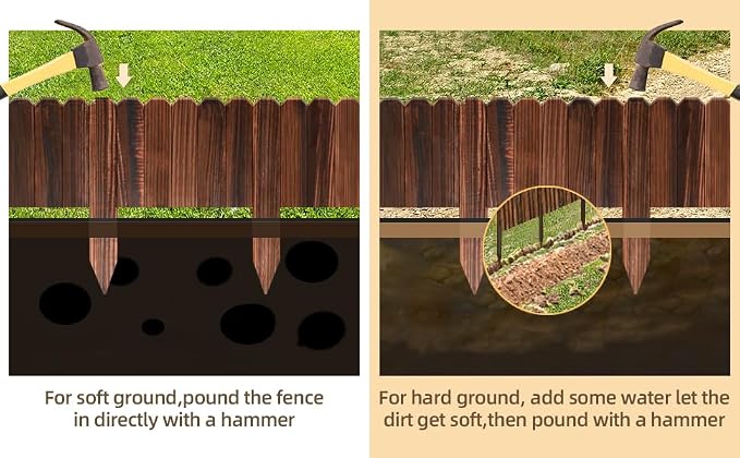 LINSHRY Wood Garden Edging, 4 Pack 7.9 in H x 3.9 ft L Wood Garden Fence for Landscape/Flower Bed Edging Borders, Garden Wooden Fence Edging (Total 15.6ft Length)