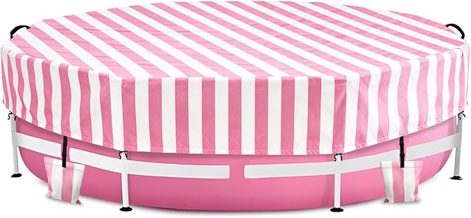 Solar Stock Tank Pool Cover, Waterproof Cover for 8 Feet by 30 Inches Large Round Metal Frame Above Ground Swimming Pool,with Tie-Down Ropes & 4 Sandbags,Increase Stability(Cover only,Pink)