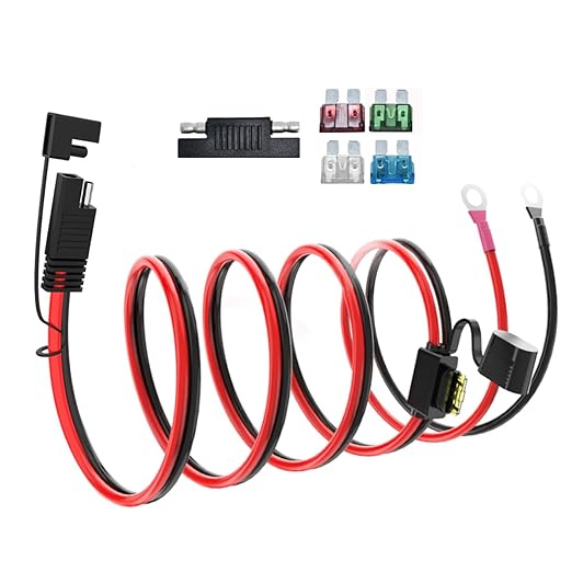 ELFCULB SAE Battery Connector, 10AWG SAE to O Ring Terminal Harness 2-Pin Quick Disconnect SAE Battery Cable for Motorcycle Car,with 10A 15A 20A 25A 30A Protection Fuse(20FT)