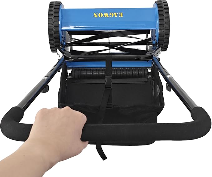 14-Inch 5-Blade Manual Push Reel Lawn Mower Cordless, with Removable Grass Catcher Bag & Adjustable Cutting Height, for Yard & Garden Grass Cutting, Blue