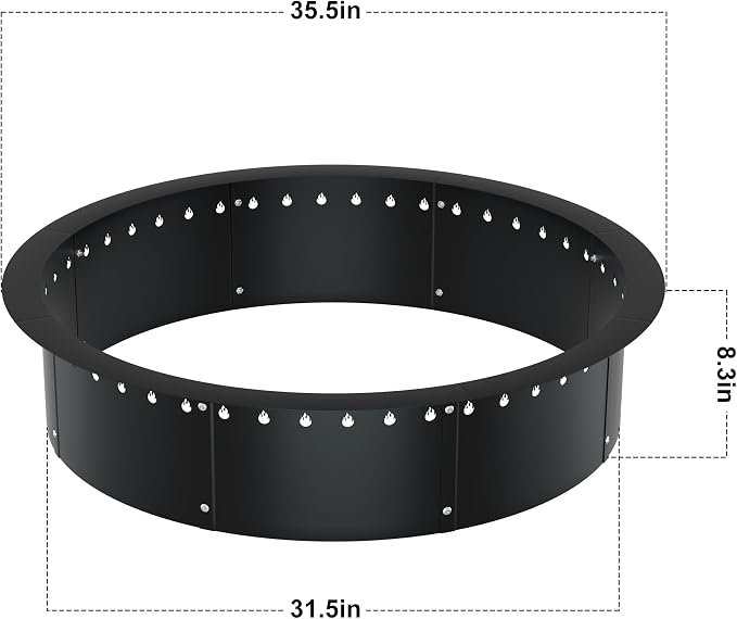 RELIANCER 35.5'' Fire Pit Ring,Outdoor Smokeless Fire Pit Liner,Heavy Duty Steel Wood Burning Firepit Rings Insert kit,DIY Campfire Fireplace Rings Insertion Barrier Lining for Backyard,Garden,Patio