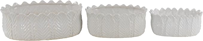 Deco 79 Ceramic Indoor Outdoor Planter Small Planter Pot, Set of 3 Planters 10", 12", 16"W, White