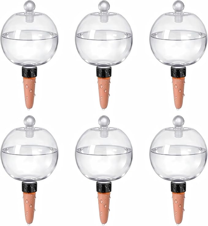 EX-Large Plant Watering Globes with Cover 26oz Top Fill Plastic Water Bulbs Self Watering Planter Inser, Slow Release Terracott, Plant Watering Devices for Plants, 6 Pack