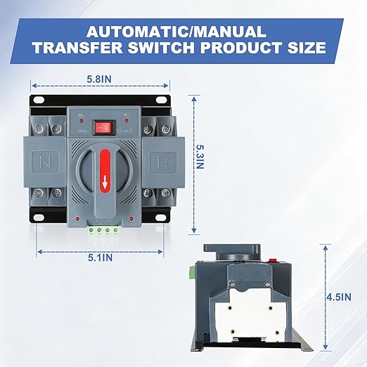 100Amp 110V AC Dual Power Automatic Transfer Switch, ATS 2P Manual Changeover Electrical Switch, Solar Back Up Power Auto Selector Overvoltage, Undervoltage 50/60Hz CE Certified