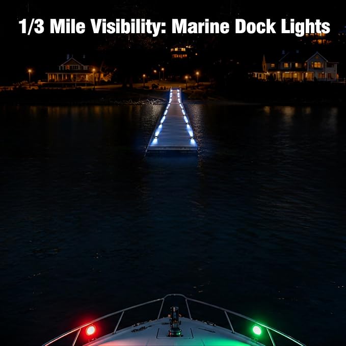 Quntis Solar Dock Lights Blue 12 Pack, 1/3 Mile High-Visibility Marine Markers, 20H Dusk to Dawn, Submersion Resistant Waterproof Deck Lights for Boating, Yacht Pier & Lakefront