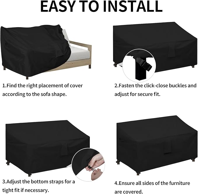 Easy-Going Waterproof Patio Sofa Cover UV Resistant 3 Seater Outdoor Sofa Cover Weatherproof Lawn Patio Furniture Cover with Tape Sealed Seam (85Wx37Dx35H inch, Black)
