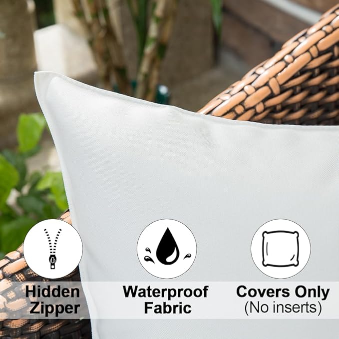 MIULEE Pack of 2 Decorative Outdoor Waterproof Pillow Covers Square Garden Cushion Sham Throw Pillowcase Shell for Spring Patio Tent Couch 18x18 Inch White