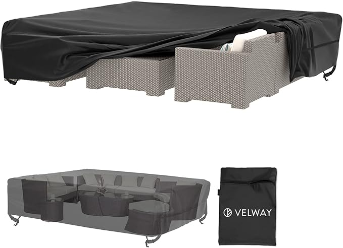 elway Patio Furniture Cover Waterproof Outdoor Sectional Sofa Set Covers, Large 126"Lx126"Wx28"H, All Weather Oxford Tear-Resistant Table Chair Set Cover with Windproof Design, Black