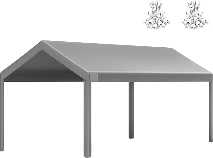 Heavy Duty 10x20FT Carport Replacement Canopy Cover, Durable Waterproof Garage Shelter Top, Car Tent for Outdoor Use, with Ball Bungees for Secure (Gray, Cover ONLY)