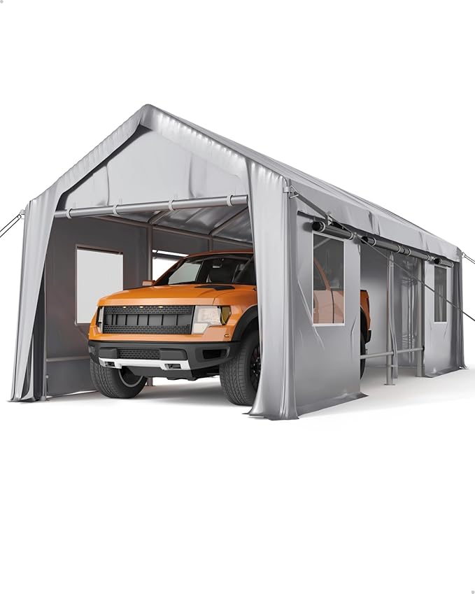 Heavy Duty Carport Replacement Canopy Cover – Waterproof, UV & Wind Resistant PE Tarp – Fits 13x25 ft, 200G – Grey, Top Cover Only (Frame Not Included)