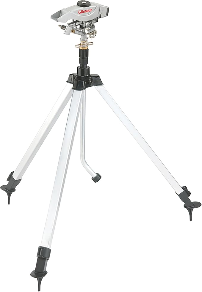 Gilmour Pro Telescoping Extra Large Area Circular Water Sprinkler for Lawn, Tripod Sprinkler with 8,500 sq ft Coverage, White/Black | Heavy Duty, Adjustable Full or Partial Circle, 53 ft Range, 8,500 sq ft Coverage for Large Yards, Gardens & Flower Beds