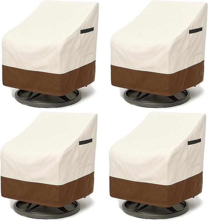 Outdoor Patio Chair Covers 4-Pack, Heavy Duty 600D Oxford Fabric, Weather Resistant Waterproof Furniture Protectors 33W x 35D x 36H inches, Beige and Brown