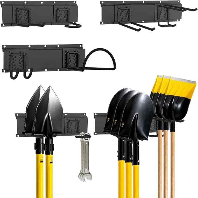 Garage Tool Organizer Wall Mount, Easy to 48inch Install Heavy-Duty Garage Storage System with 6 Adjustable Hooks, Garden Tool Rack for Shovels, Rakes, Yard Tools (Combo 2)