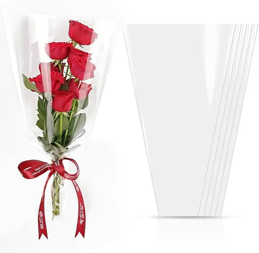SELANTAG 100 Pack Clear Flower Bags for Bouquets, Floral Wrapping bags, Sleeves Perfect for Mother's Day, Wedding (9.8in x 18in x 3.9in)