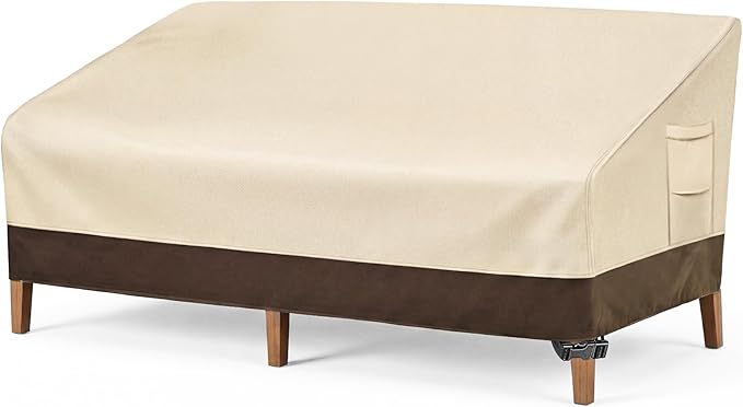 Vailge Heavy Duty Patio Sofa Cover, 100% Waterproof 3-Seater Outdoor Sofa Cover,Lawn Patio Furniture Covers with Air Vent and Handle,60"W x 35"D x 35" H,Beige&Brown