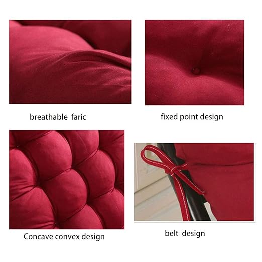 Patio Chaise Lounger Cushion, Indoor/Outdoor Cushions With 6 Ties, Thick Padded Swing Bench Cushion for Rocking Chair Sofa, 61 Inch (Wine Red)
